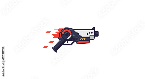 Futuristic blaster gun with red motion trails on a clean white background illustration