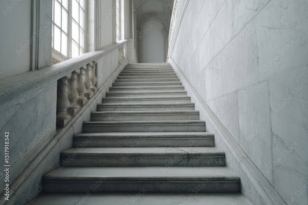 Fototapeta premium Silent marble staircase ascends to mystical realms, capturing essence of introspective retreats and the forgotten festival of Imbolc