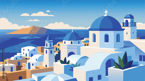 Santorini greece travel destination illustration vector art