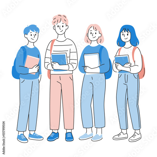 教科書を持つ学生グループのイラスト
