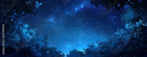 Starry night in a dark forest