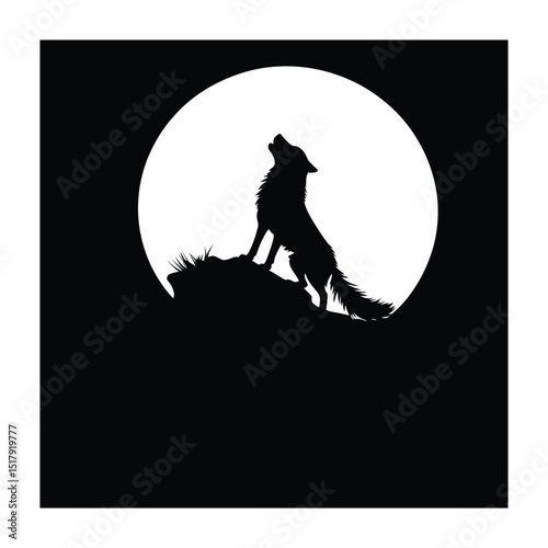 lone wolf howling on a cliff edge simple minimal silhouette