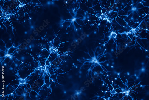 Abstract image of glowing blue neurons network, representing neural connections, brain activity, or complex systems, ideal for science or technology backgrounds