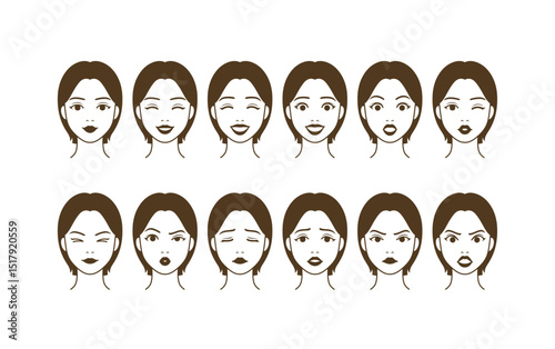 A woman of various expressions. Expressing emotions like happy, smiling, laughing, surprised, wondering, freak out, temptation, sadness, sorrowful, unhappy, angry, furious, upset, and madness
