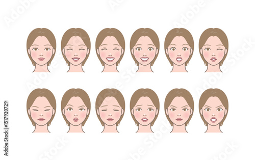 A woman of various expressions. Expressing emotions like happy, smiling, laughing, surprised, wondering, freak out, temptation, sadness, sorrowful, unhappy, angry, furious, upset, and madness