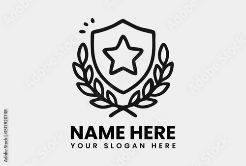 Outline illustration of a star within a shield surrounded by a laurel wreath, signifying protection and excellence. Security concept