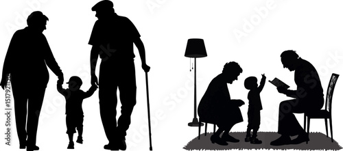 Grandparents & Grandchildren Silhouettes - Family Love and Care