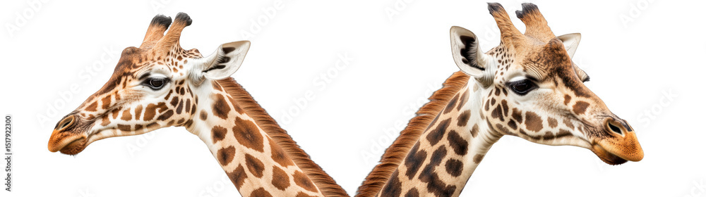 Naklejka premium Pair of Giraffe Heads Profile, Facing Each Other on a transparent background, PNG image, PNG file.