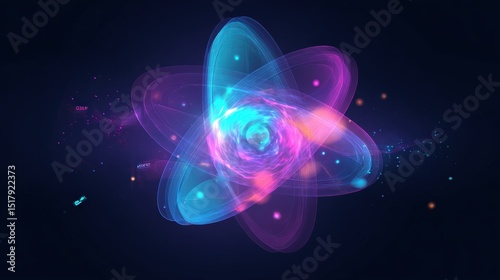 Abstract Representation of a Glowing Atom with Vibrant Energy Effects