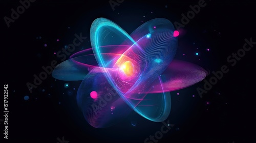Abstract Representation of a Glowing Atom with Vibrant Energy Effects
