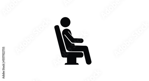 Simple Black Pictogram of a Person Sitting in a Chair on a White Background