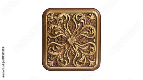 Ornate square frame with golden filigree on a transparent background, PNG image, PNG file.