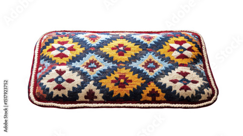 Embroidered Decorative Pillow with Geometric Floral Motifs on a Transparent Background, PNG Image, PNG file