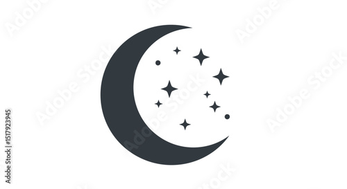 Crescent Moon and Stars Illustration on White Background for Mystical or Celestial Designs