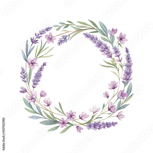 Hand painted watercolor floral wreath with wildflowers and meadow blooms forming a round frame, perfect for nature themed invitations, decor, and artistic designs