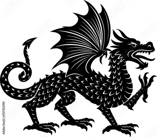 Dragon vector black silhouette print design