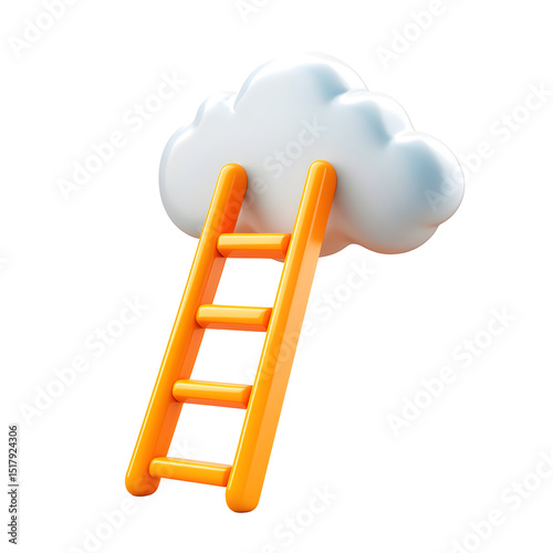 3D Rendered Ladder Leading to a Cloud Symbolizing Opportunity and Success