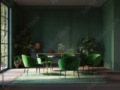 Emerald green dining room w...