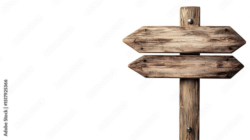 Naklejka premium Rustic wooden signpost against a stark black background, evoking a sense of direction
