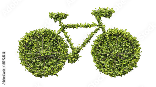 Green bicycle shape made of leaves on a transparent background, PNG image, PNG file.