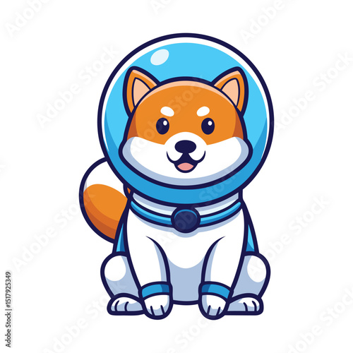 Shiba Inu Dog Astronaut Sitting Cartoon