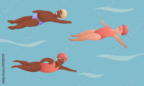 Elderly people swimming. Elderly people spending time actively, doing sports