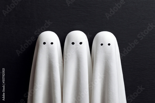 Three spectral forms float serenely, embodying Halloween whimsy and Dia de los Muertos mystique on a midnight canvas