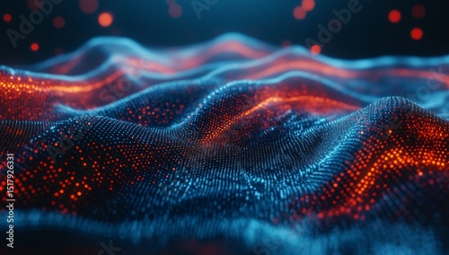 Abstract Glowing Red And Blue Particle Waves Background