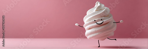 Dancing fluffy meringue character celebrates World Baking Day, embodying cloud-like sweetness and whimsical pastry carnival charm