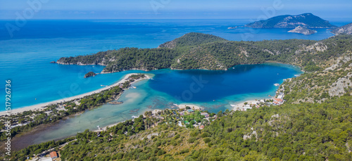 Fototapeta Naklejka Na Ścianę i Meble -  The Oludeniz Beach view  in Fethiye town of Turkey