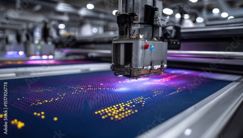 Modern textile industry machine working on fabric