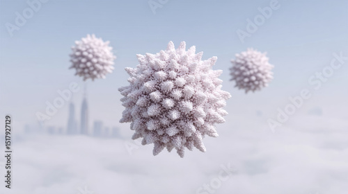 Floating frosty orbs in ethereal sky evoke cosmic serenade, perfect for Sci-Fi Day and National Space Exploration Month