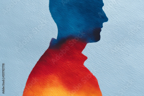 Silhouette of contemplative silhouette with a fiery aura, embodying Dia de los Muertos introspection and autumnal equinox mysteries