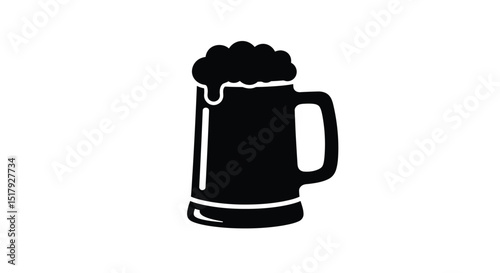 Black and white vector illustration of a beer mug with foam overflowing on top