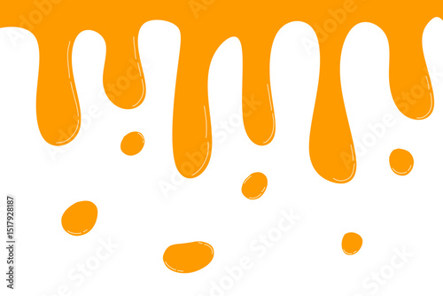 A flat-style vector illustration featuring orange liquid dripping from the top, resembling sauce, honey, cheese liquid, or another gourmet sweet fluid.