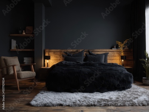 Dark and cozy bedroom with ...