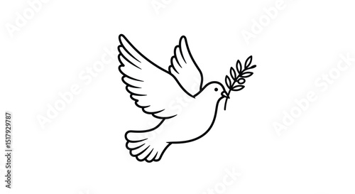 Simple Line Art Illustration of a Dove Carrying an Olive Branch Symbolizing Peace and Hope