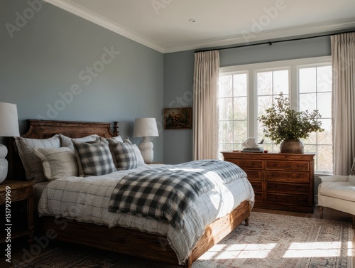 A cozy bedroom with a rusti...