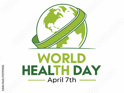 Global World Health Day Awareness Ribbon Logo ,A vibrant logo celebrating World Health Day, featuring a stylized Earth with a green and yellow awareness ribbon.