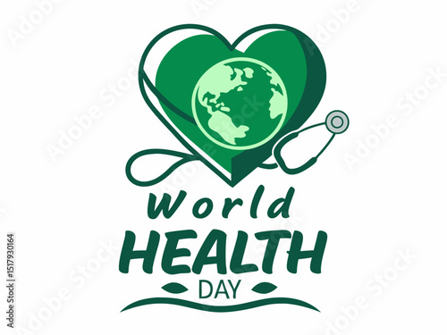 Global World Health Day Awareness Ribbon Logo ,A vibrant logo celebrating World Health Day, featuring a stylized Earth with a green and yellow awareness ribbon.