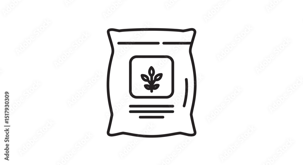 Outline Icon of Fertilizer Bag with Plant Symbol Isolated on White Background Agriculture Concept Outline Icon of Fertilizer Bag with Plant Symbol Isolated on White Background Agriculture Concept