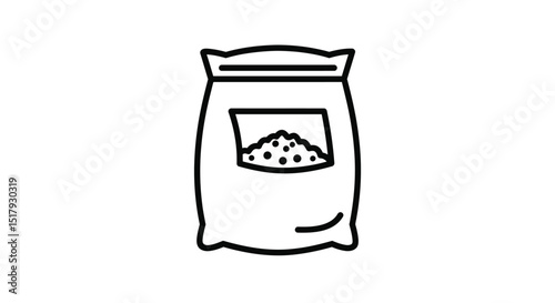 Outline Illustration of a Sack Filled with Grain Seeds or Fertilizer on White Background