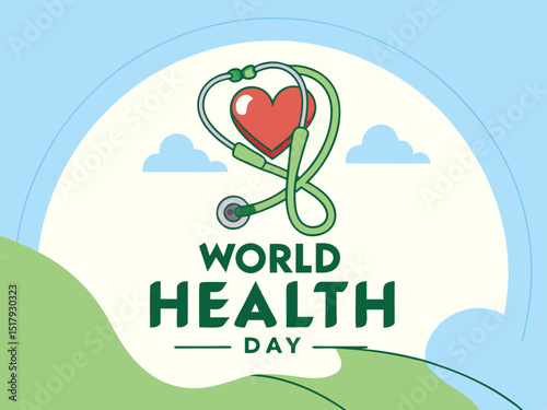 Global World Health Day Awareness Ribbon Logo ,A vibrant logo celebrating World Health Day, featuring a stylized Earth with a green and yellow awareness ribbon.