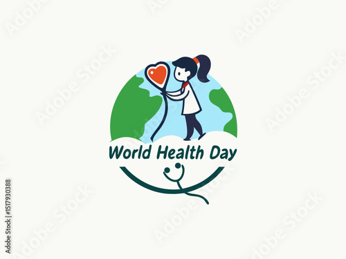 Global World Health Day Awareness Ribbon Logo ,A vibrant logo celebrating World Health Day, featuring a stylized Earth with a green and yellow awareness ribbon.