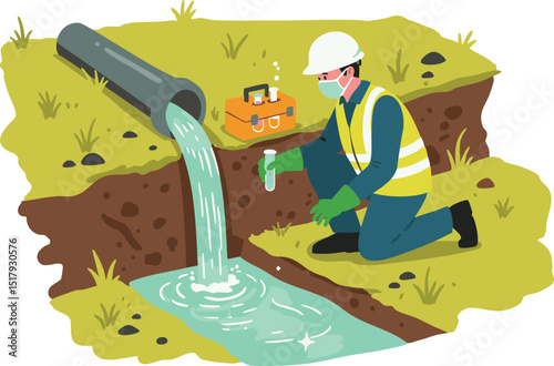 Environmental Scientist Conducting Water Quality Testing Near Industrial Wastewater Discharge Pipe  Protecting Our Waterways Through Environmental Monitoring and Analysis