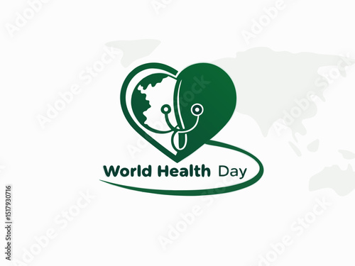 Global World Health Day Awareness Ribbon Logo ,A vibrant logo celebrating World Health Day, featuring a stylized Earth with a green and yellow awareness ribbon.
