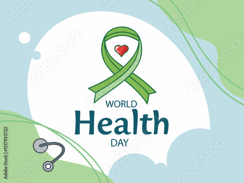 Global World Health Day Awareness Ribbon Logo ,A vibrant logo celebrating World Health Day, featuring a stylized Earth with a green and yellow awareness ribbon.
