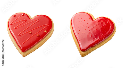 Heart shaped cookies with red cream.