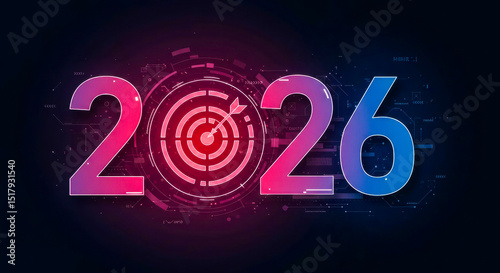 Future projections showcasing the year 2026 with a target and digital design highlighting goals and advancements