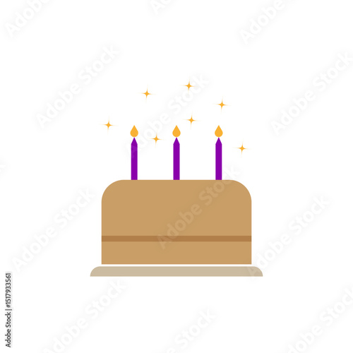 Birthday cake symbol. Candle flame icon. Celebration treat shape. Vector sweet